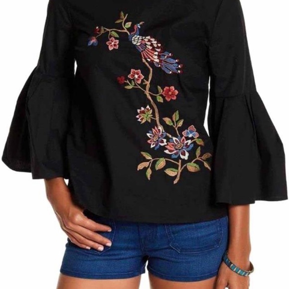 Jealous Tomato Tops - JealousTomato Black Embroidered Bell Sleeve Top